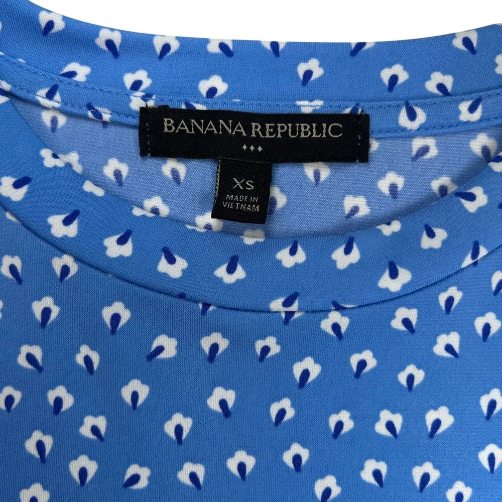 Banana Republic Blue Floral Print Puff Sleeve Top XS Crew Neck Blouse